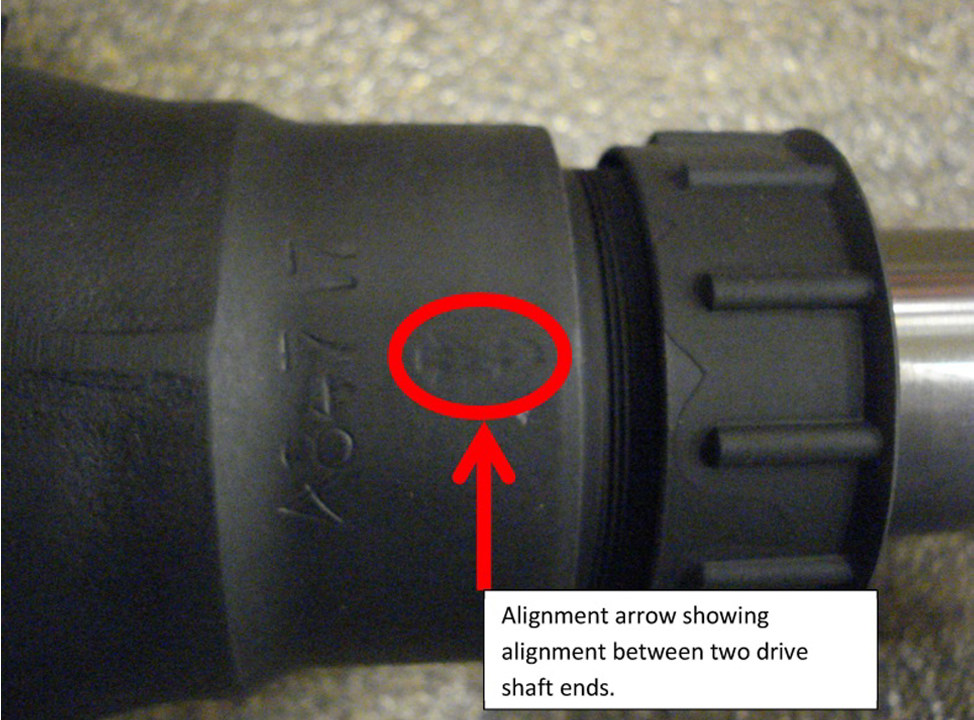 Alignment arrows showing alignment between the two drive shaft ends